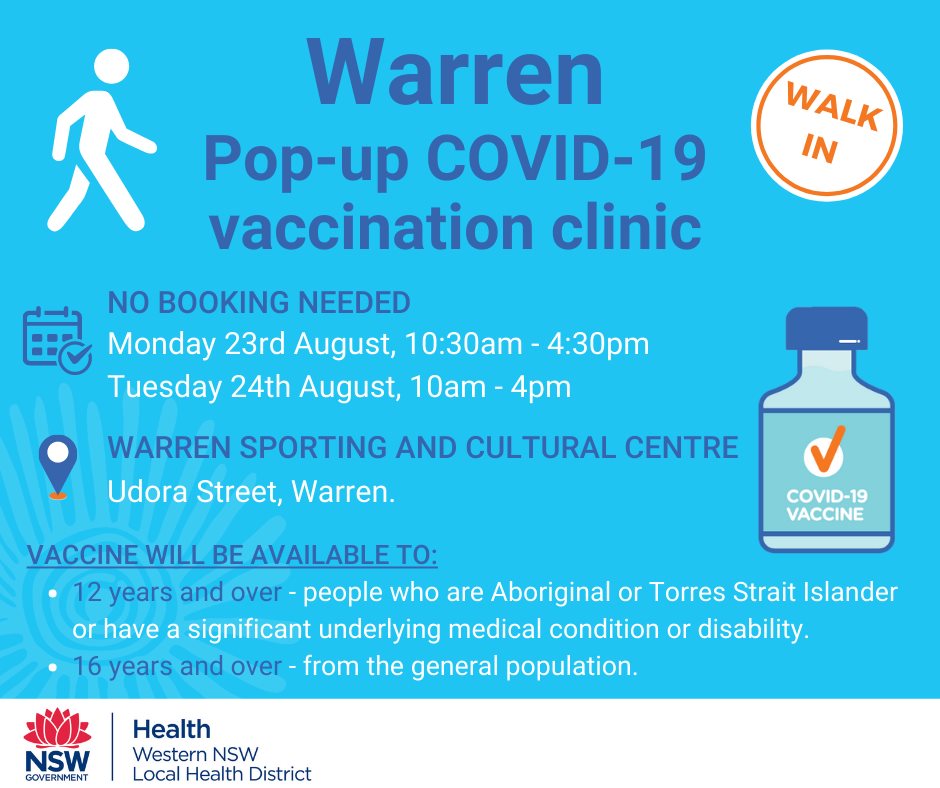COVID-19 VACCINATION CLINIC - 23 & 24 August 2021 - Post Image